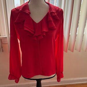 Red Ruffle V-Neck Long-Sleeve Blouse